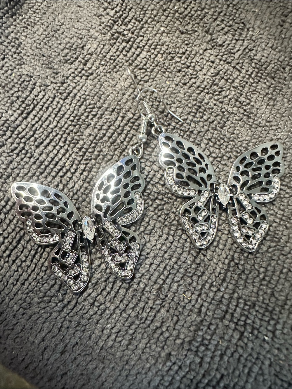 Butterfly Dsigns Silver-Tone Crystal Butterfly Dangle Earrings